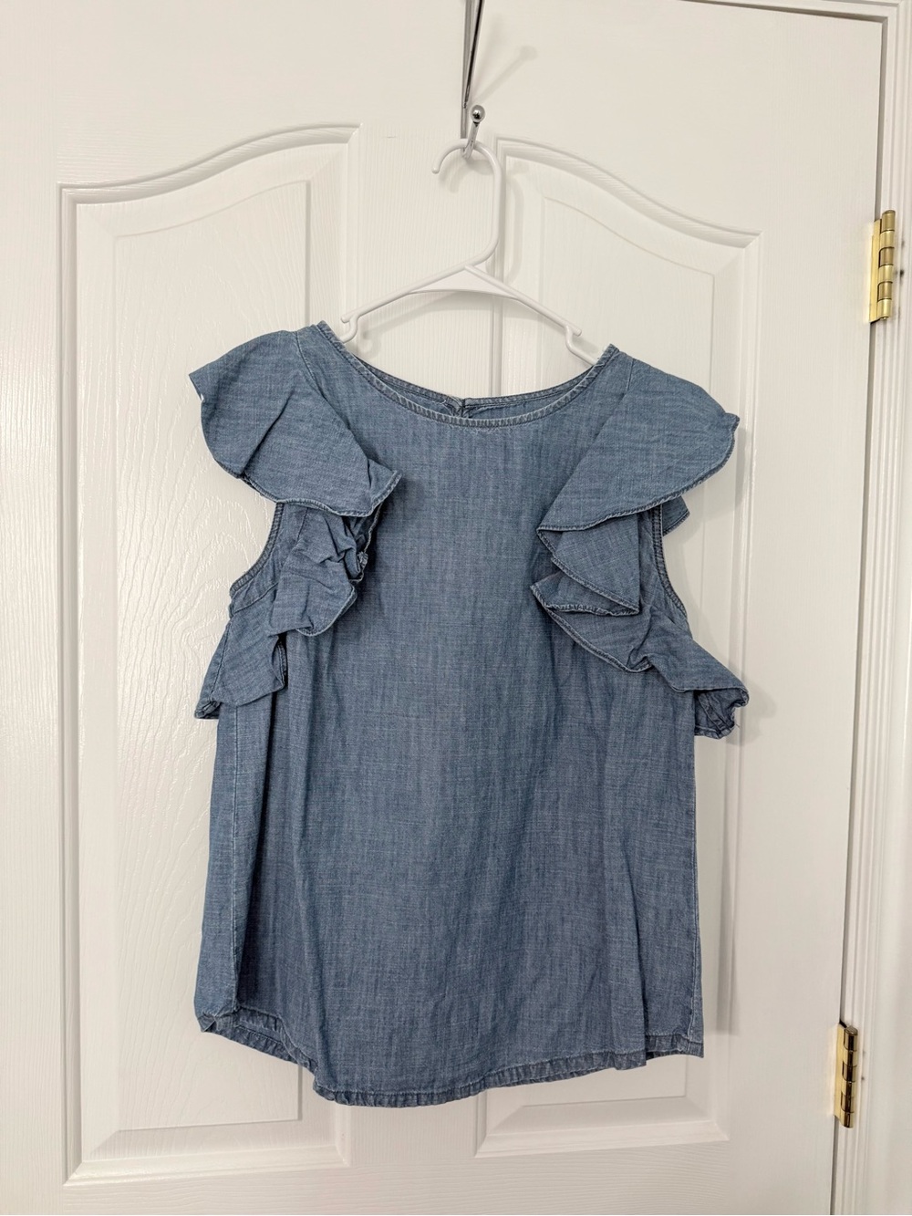 Jcrew women’s Blue Ruffle Denim Dress size 4